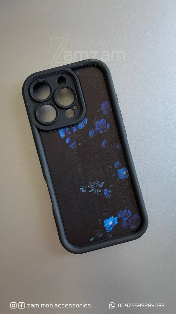 كفر اسود ورود ازرق  (iPhone 12 pro)